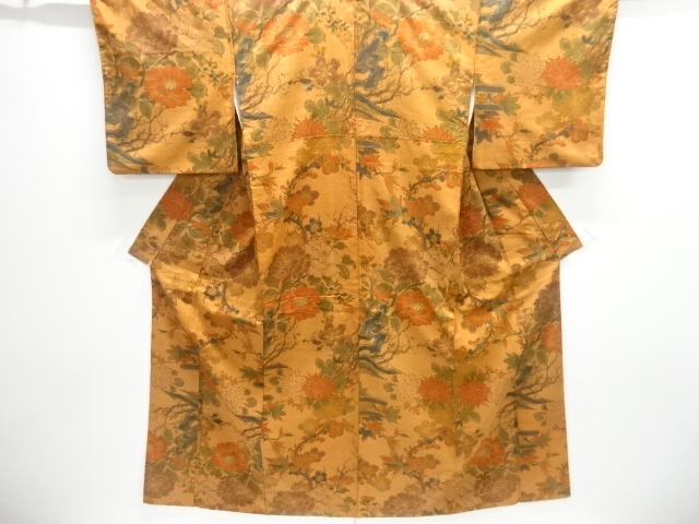 JAPANESE KIMONO / ANTIQUE KIMONO / SILK / HAND WOVEN TSUMUGI / FLOWERS & BIRDS
